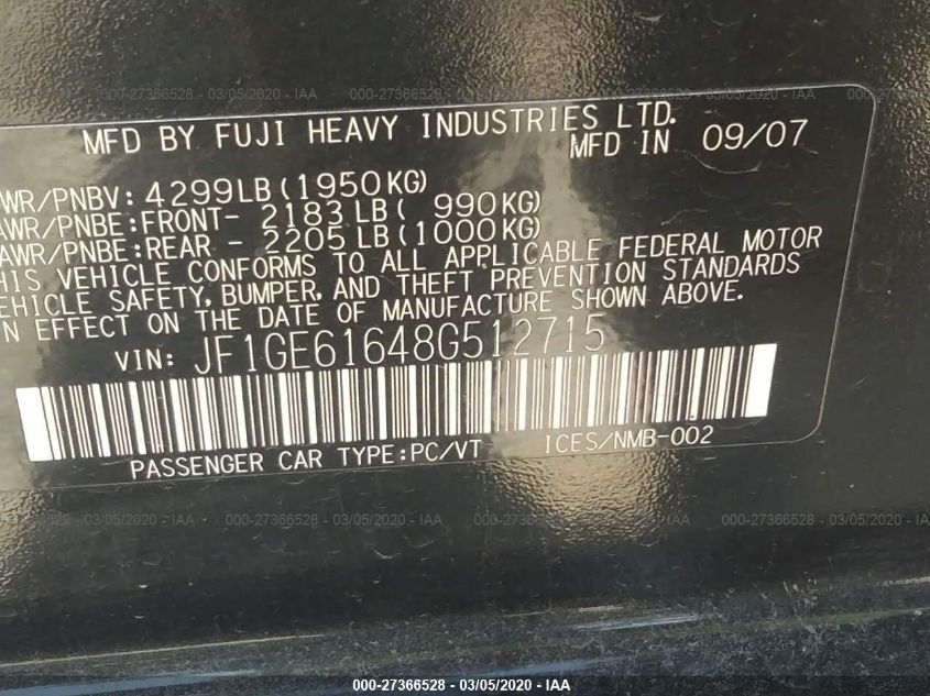 JF1GE61648G512715 2008 Subaru Impreza 2.5I