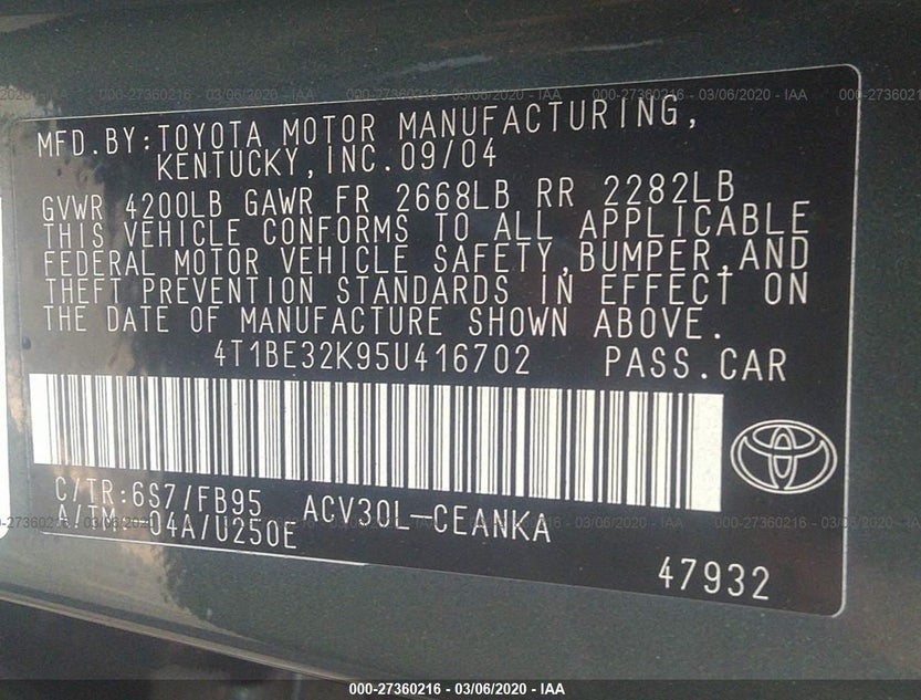 4T1BE32K95U416702