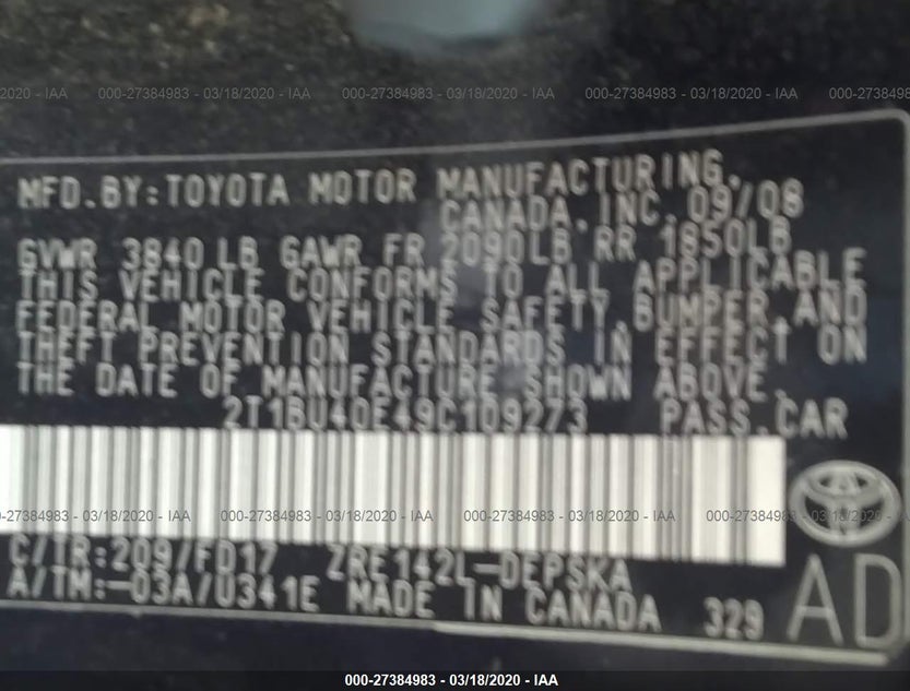 2T1BU40E49C109273