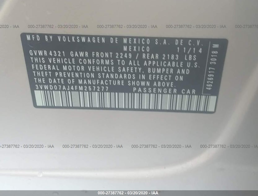 3VWD07AJ4FM257277