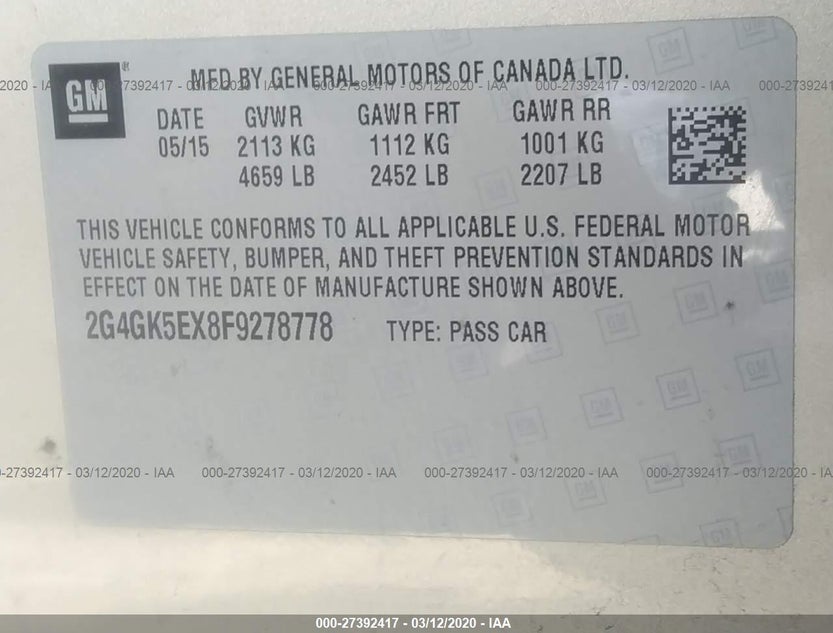 2G4GK5EX8F9278778
