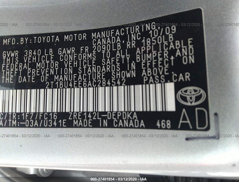 2T1BU4EE6AC284542