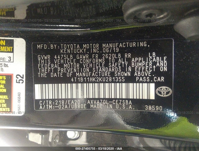 4T1B11HK2KU281355