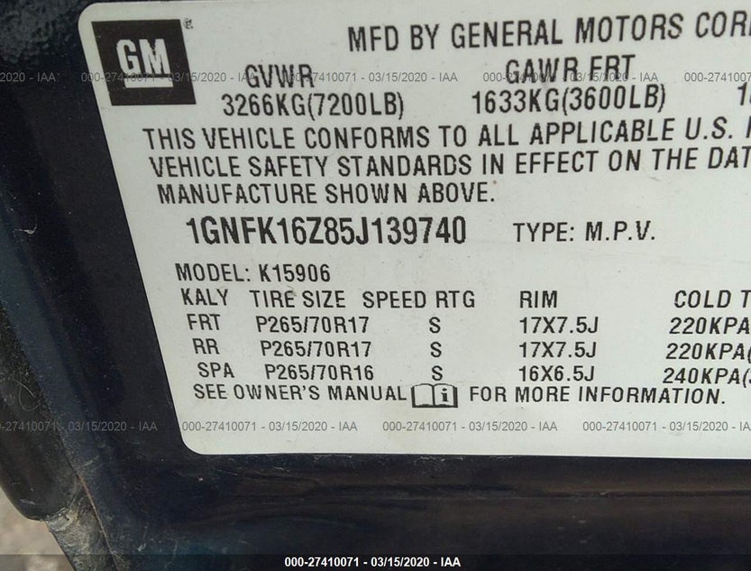 1GNFK16Z85J139740