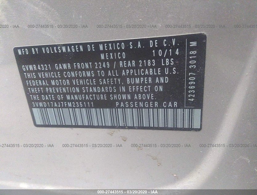 3VWD17AJ7FM235111