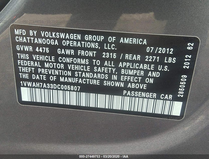 1VWAH7A33DC005807