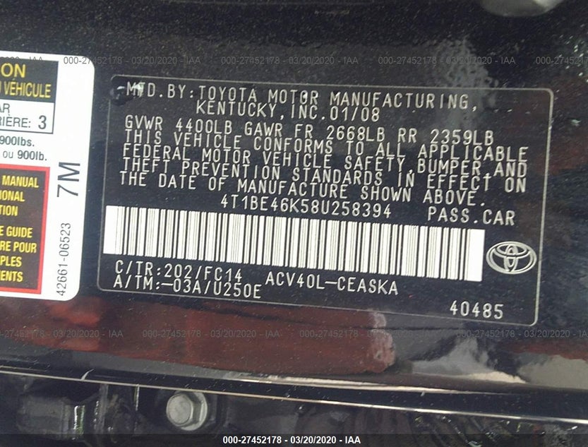 4T1BE46K58U258394