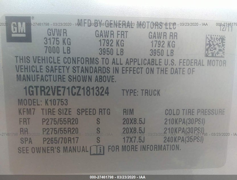 1GTR2VE71CZ181324
