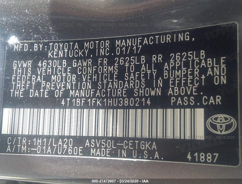 4T1BF1FK1HU380214