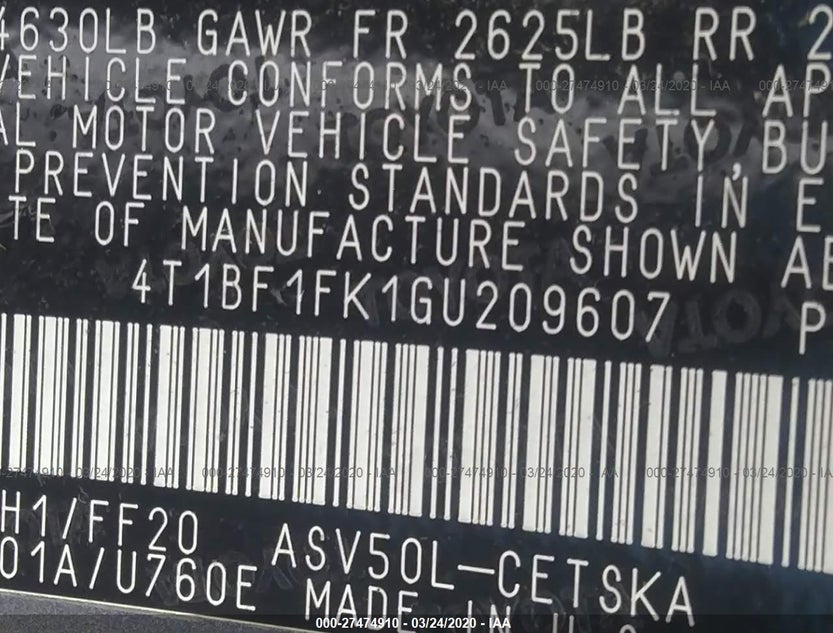 4T1BF1FK1GU209607
