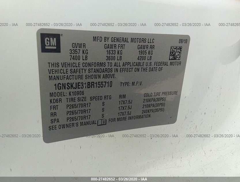 1GNSKJE31BR155710