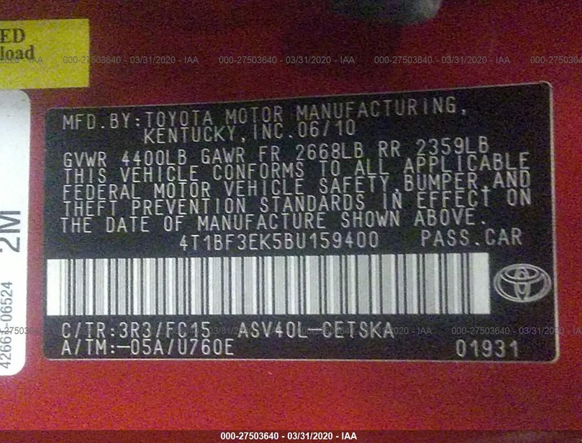 4T1BF3EK5BU159400