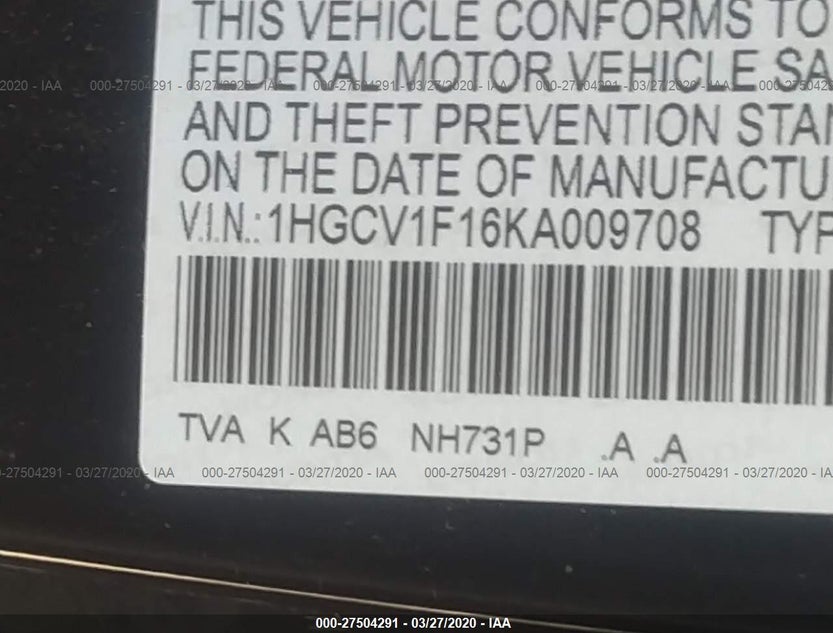 1HGCV1F16KA009708