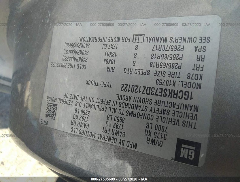 1GCRKSE73DZ120122