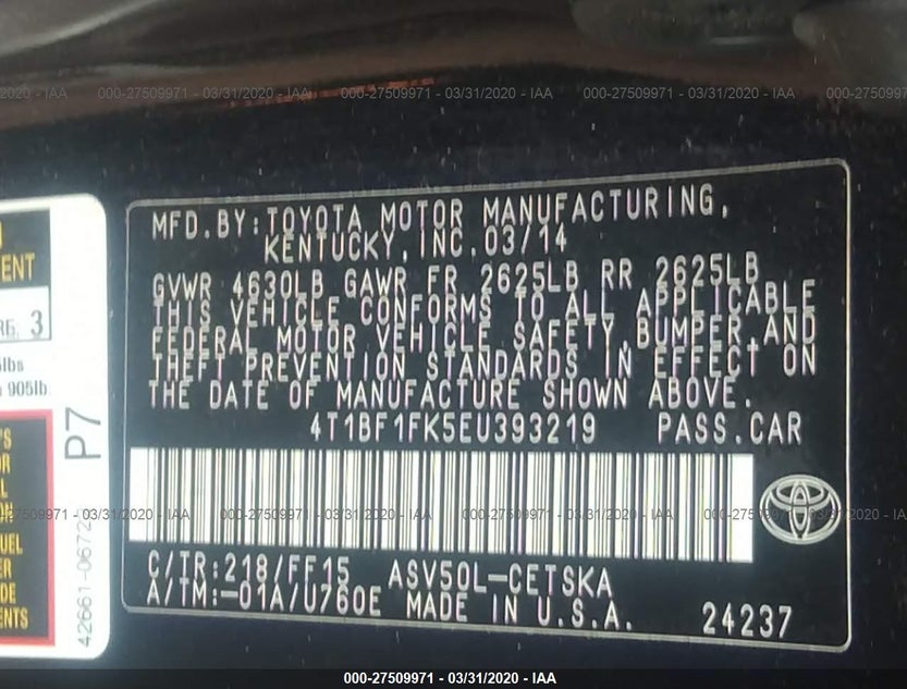 4T1BF1FK5EU393219