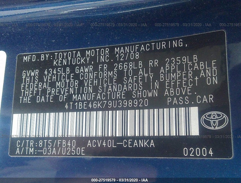 4T1BE46K79U398920