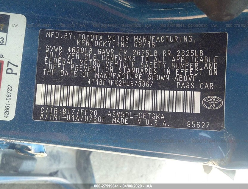 4T1BF1FK2HU678867