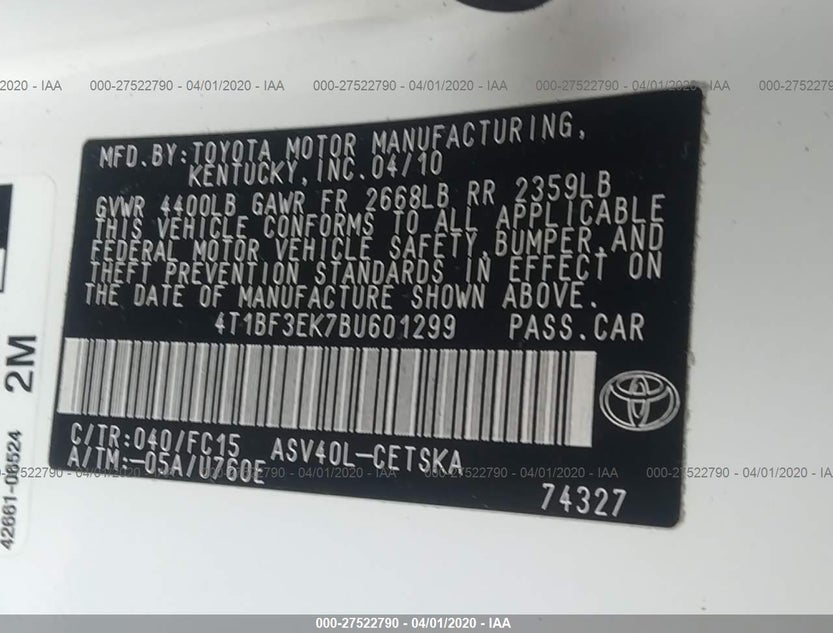 4T1BF3EK7BU601299