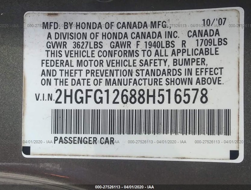2HGFG12688H516578