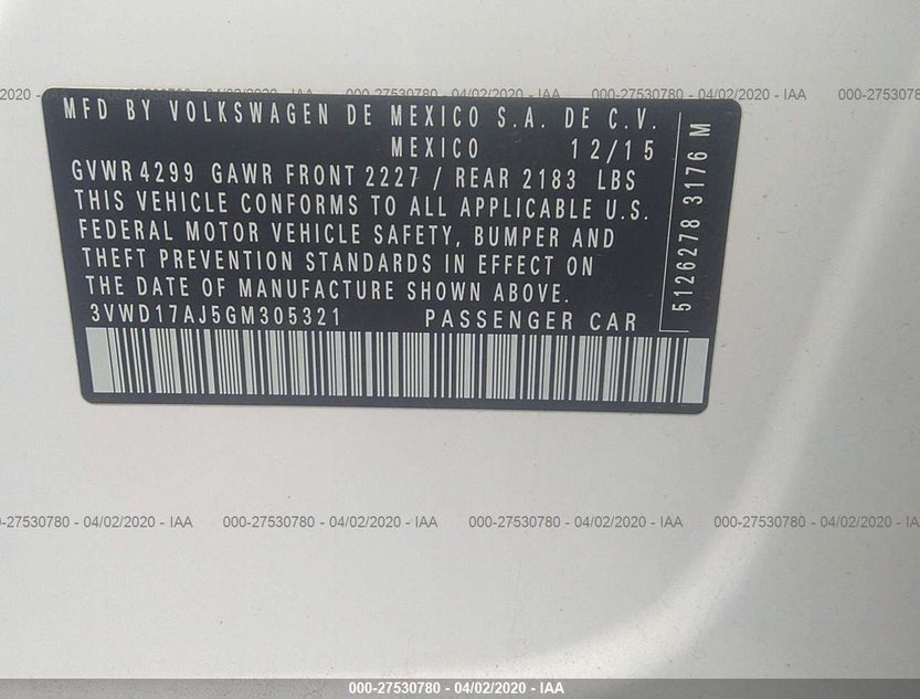 3VWD17AJ5GM305321