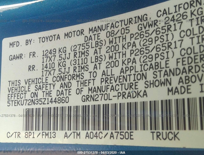 5TEKU72N35Z144860