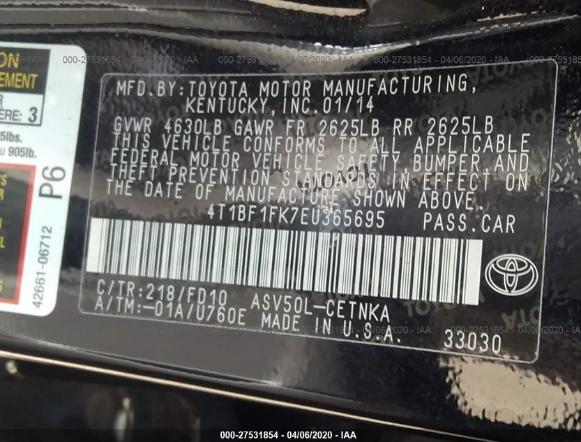 4T1BF1FK7EU365695