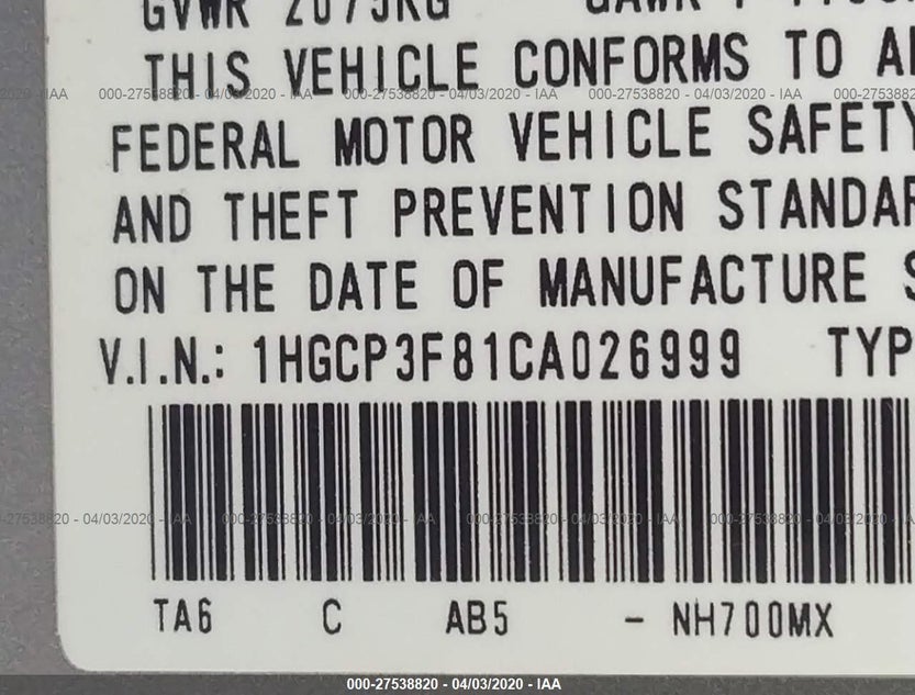 1HGCP3F81CA026999