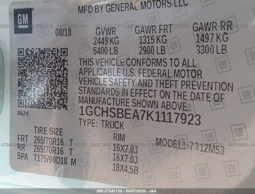 1GCHSBEA7K1117923