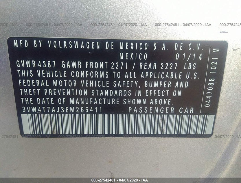 3VW4T7AJ3EM265411