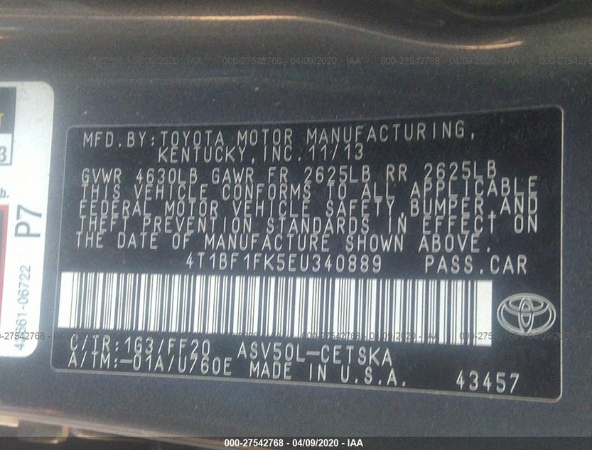 4T1BF1FK5EU340889