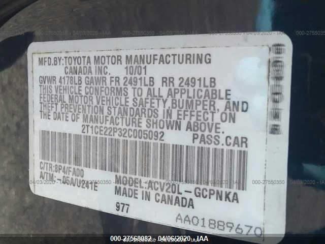 2T1CE22P32C005092 2002 Toyota Camry Solara Se