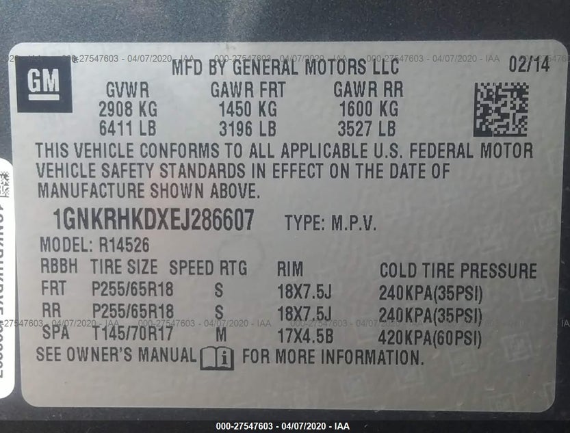 1GNKRHKDXEJ286607