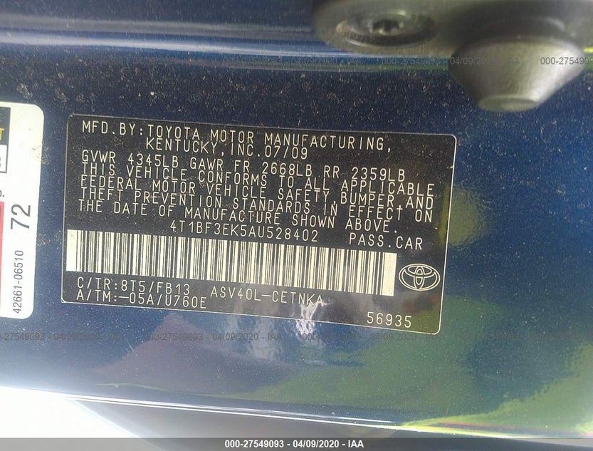 4T1BF3EK5AU528402