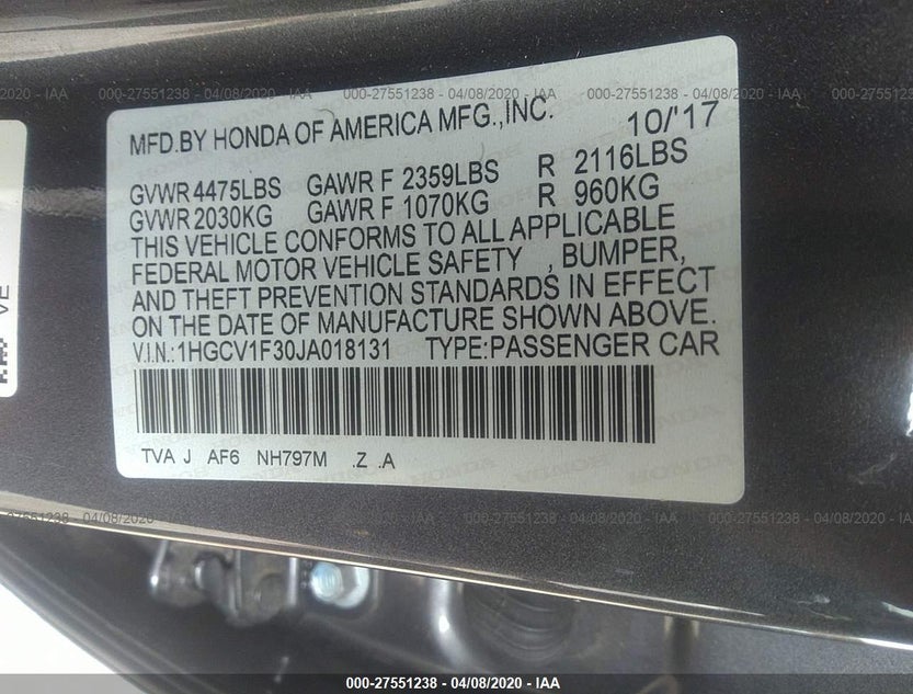 1HGCV1F30JA018131