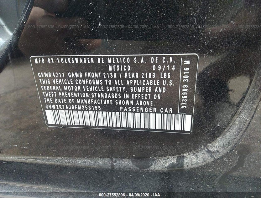 3VW2K7AJ8FM353155