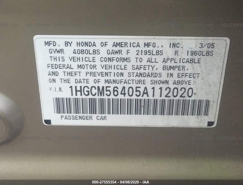 1HGCM56405A112020