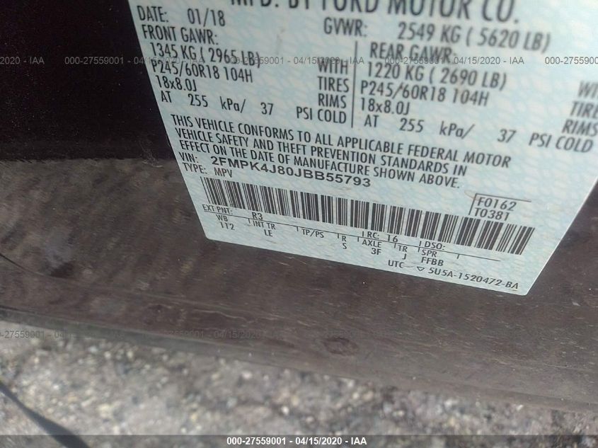 2FMPK4J80JBB55793 2018 Ford Edge Sel