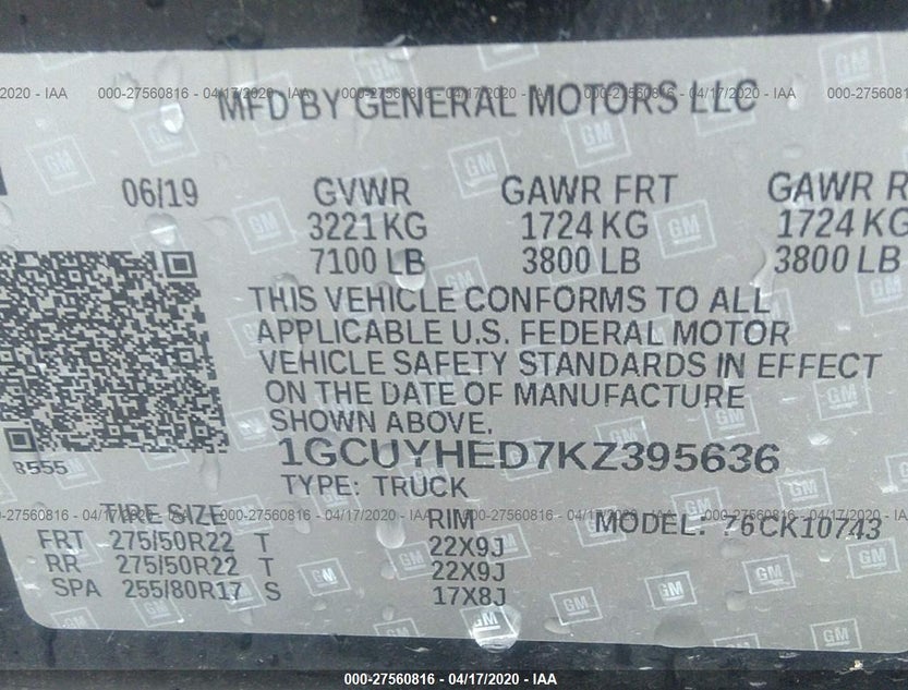 1GCUYHED7KZ395636