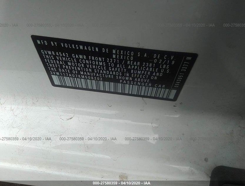 3VW117AU7KM508202