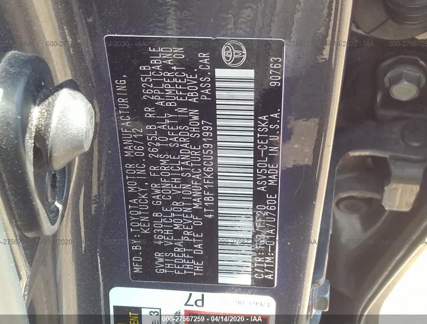 4T1BF1FK6CU591997
