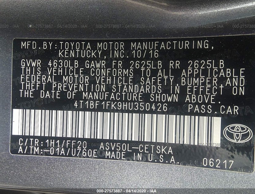 4T1BF1FK9HU350426