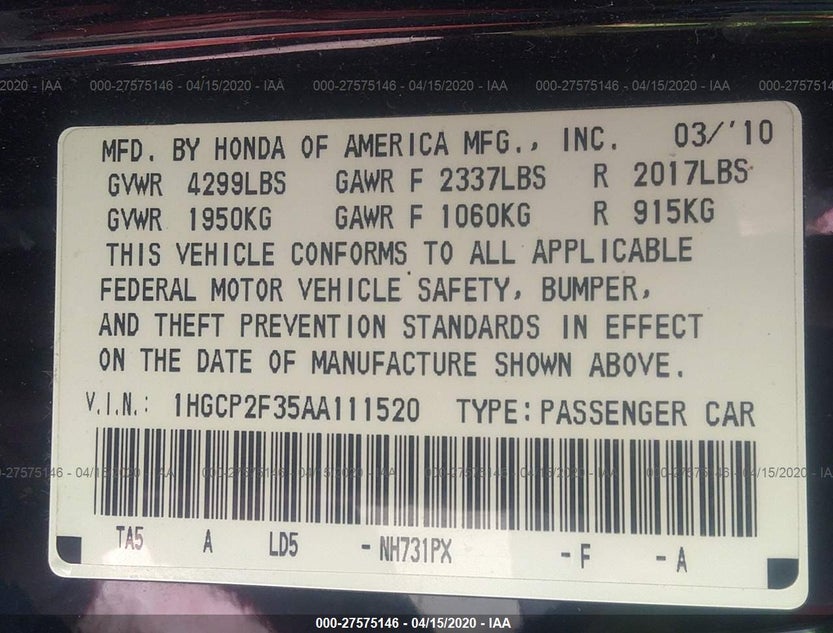1HGCP2F35AA111520
