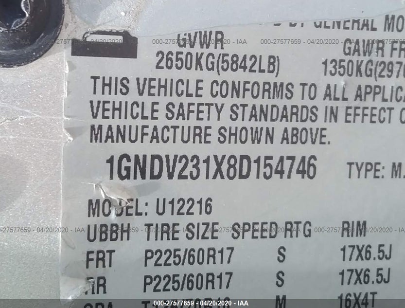1GNDV231X8D154746