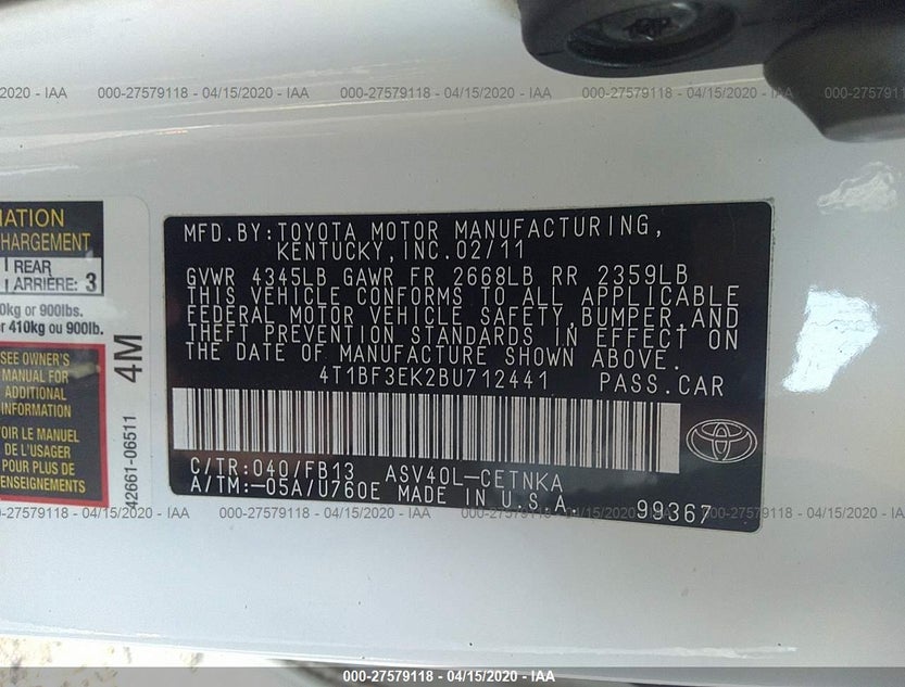 4T1BF3EK2BU712441