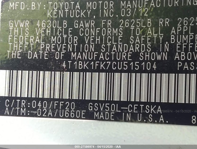4T1BK1FK7CU515104