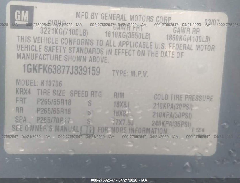 1GKFK63877J339159