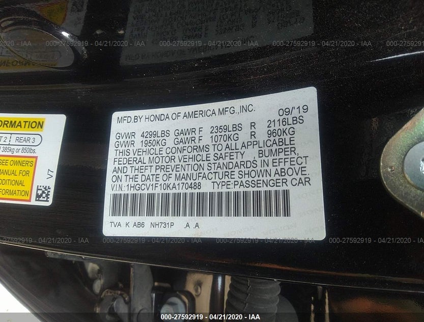 1HGCV1F10KA170488
