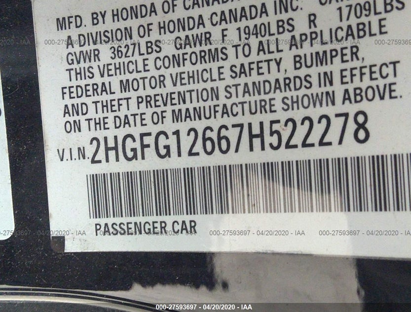2HGFG12667H522278