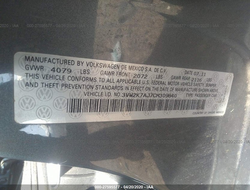 3VW2K7AJ7CM309840