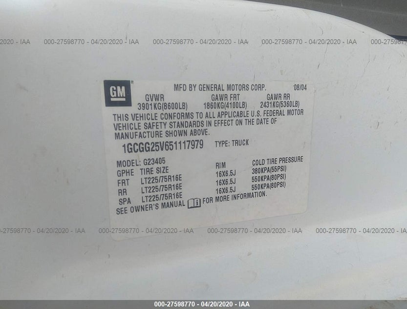 1GCGG25V651117979